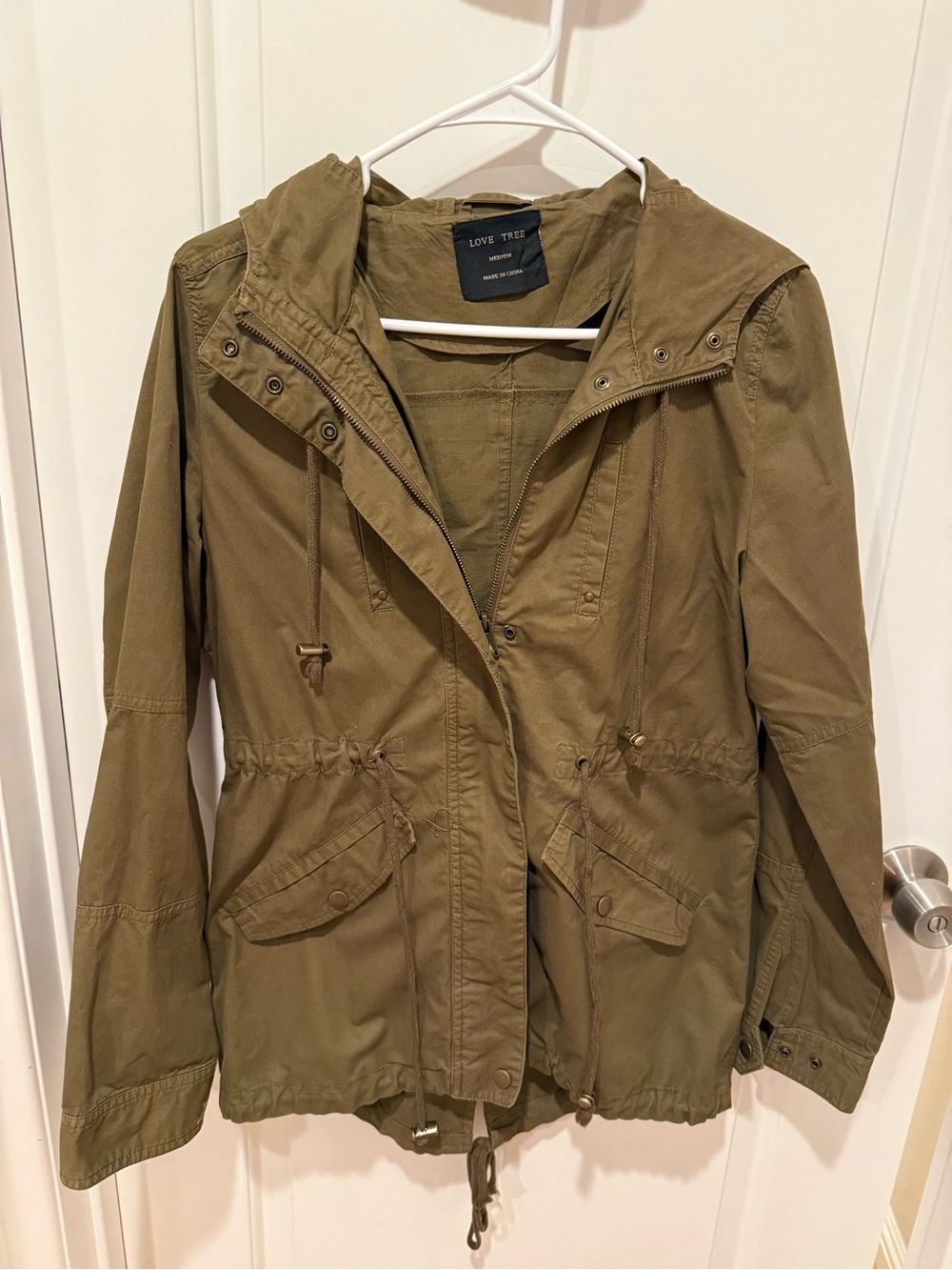 Love Tree Olive Green Utility Jacket with Hood